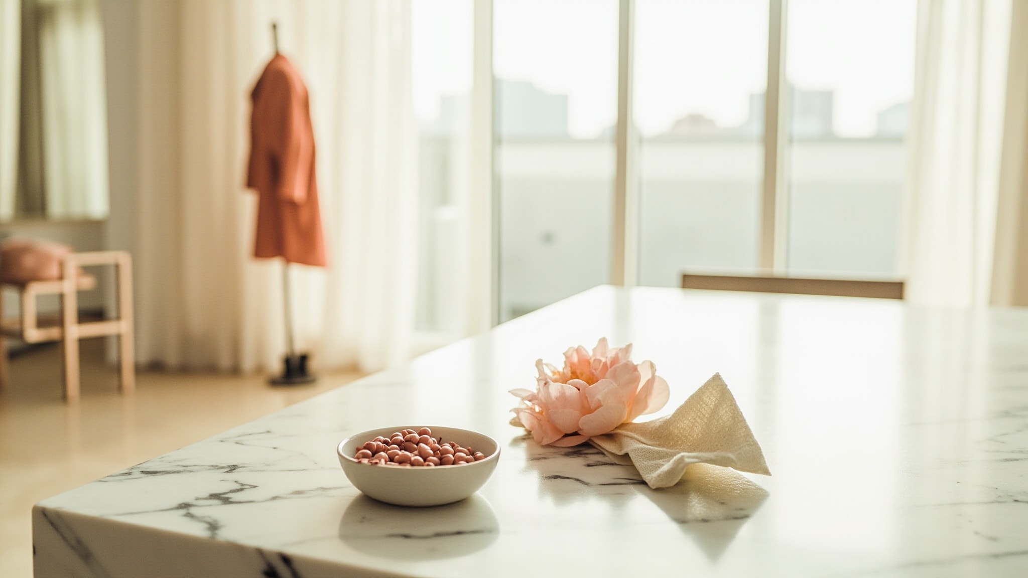 Pure White Linen Pink Coral by Estée Lauder. Atmospheric mood