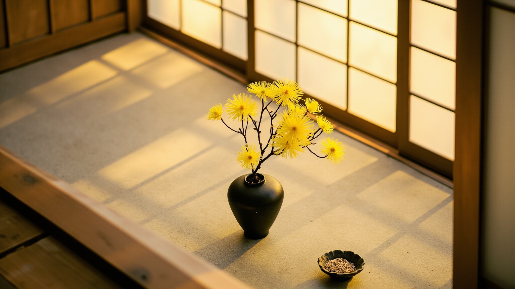 Flower Ikebana Mimosa by Kenzo. Atmospheric mood
