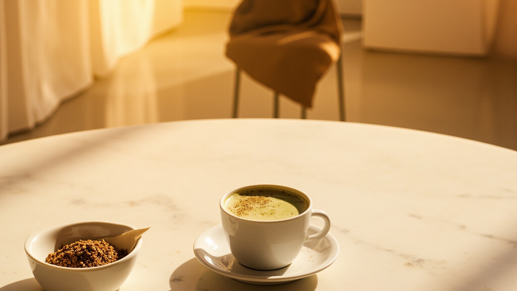 Pistachio Latte by Theodoros Kalotinis. Atmospheric mood