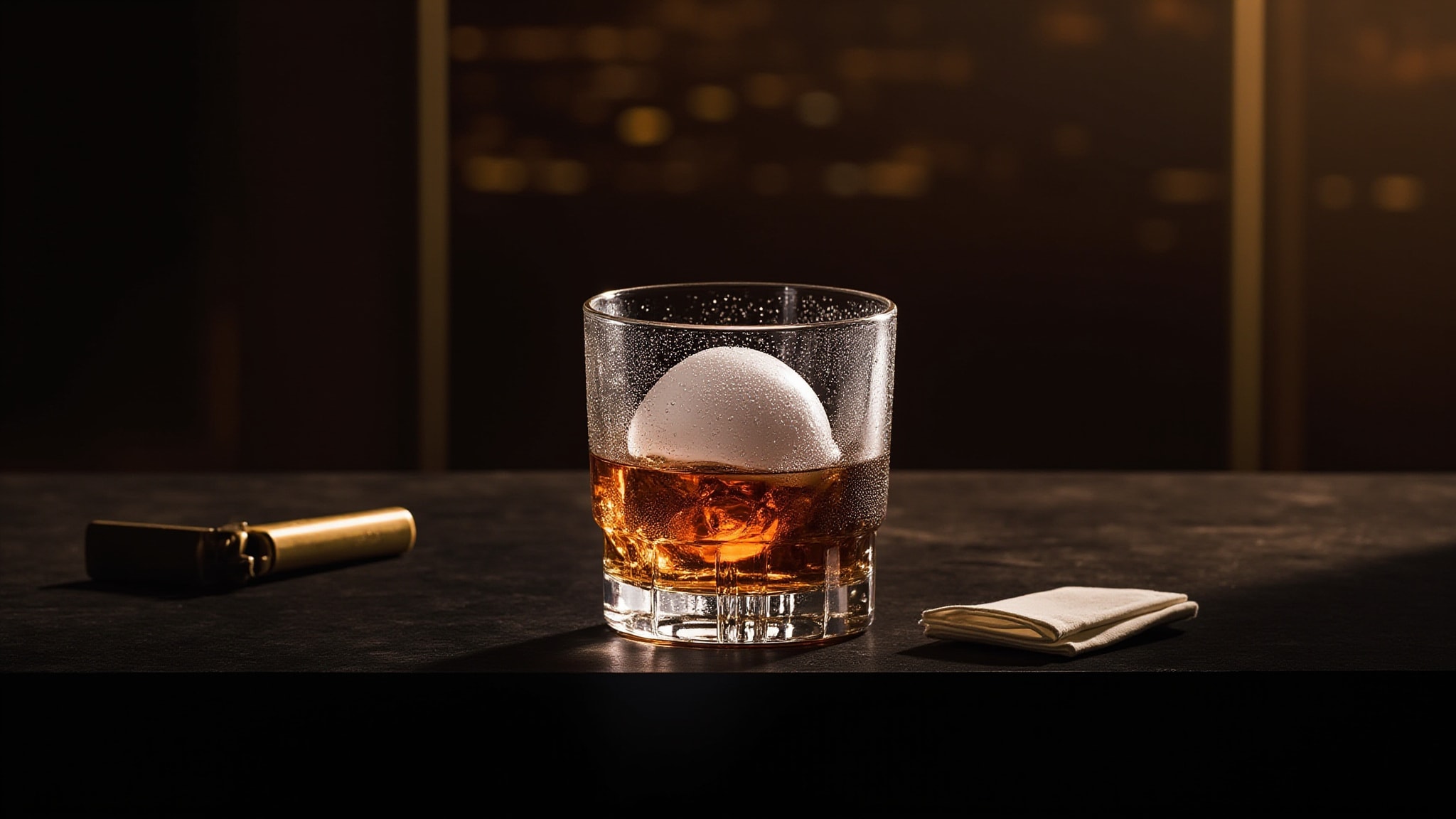 Blue Whisky on the rock, in an old-fashioned glass by Proad. Atmospheric mood
