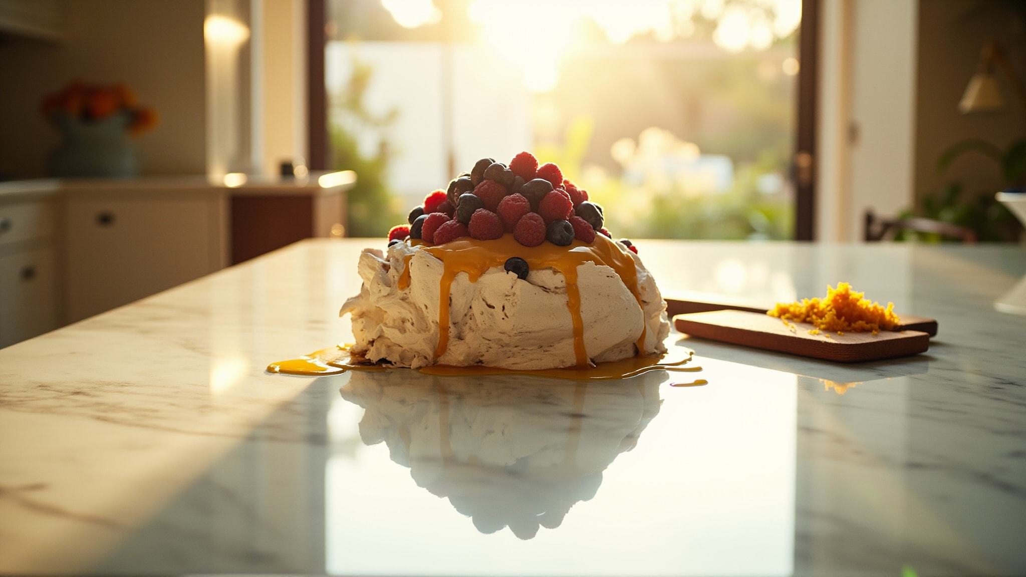Blueberry Pavlova by The Dua Brand. Atmospheric mood