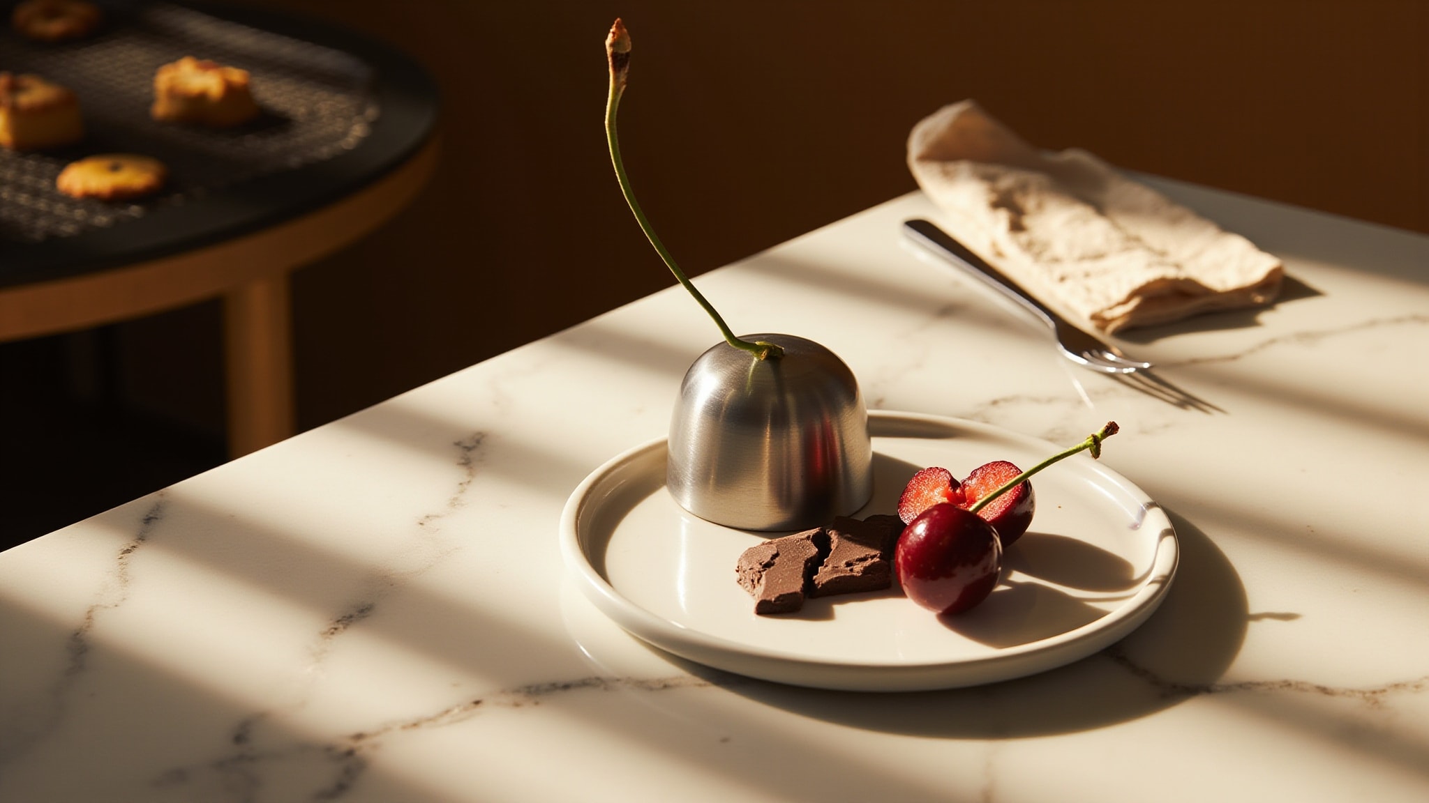 Choco Cherry Crumble Cake by The Dua Brand. Atmospheric mood
