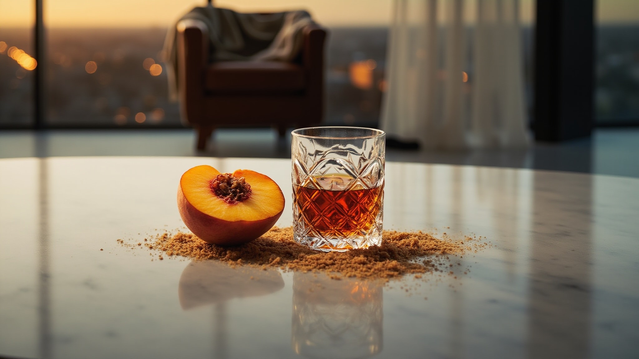 Peach And Almond Liqueur by The Dua Brand. Atmospheric mood