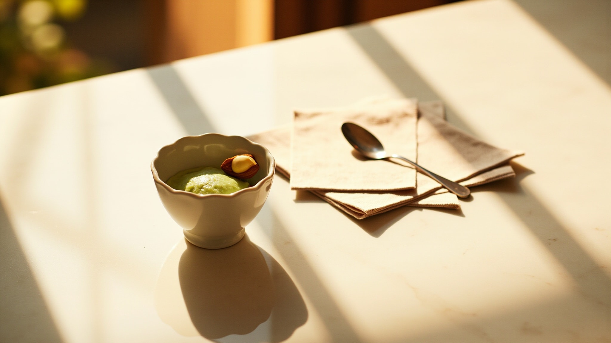 Pistachio Almond Cream by The Dua Brand. Atmospheric mood