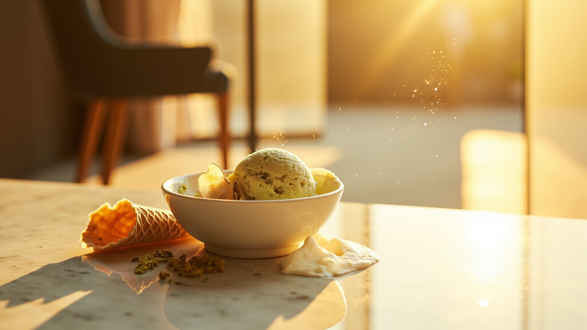 Pistachio Mallow Ice Cream by The Dua Brand. Atmospheric mood