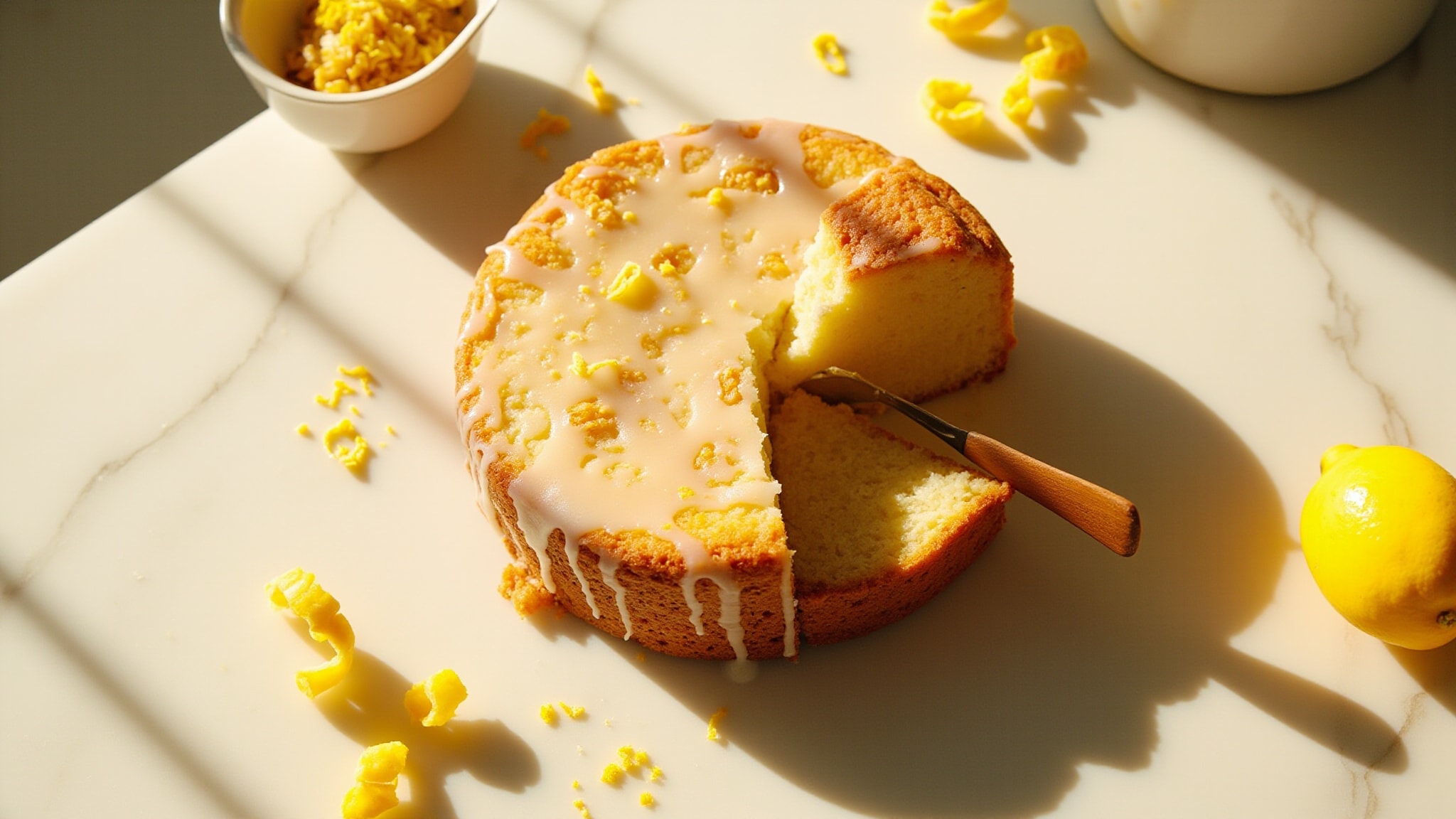 Glazed Lemon Cake by The Gourmand Oven. Atmospheric mood